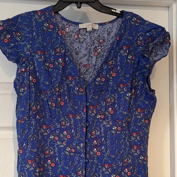 LOFT Blue Floral Midi Dress - Picture 2 of 7